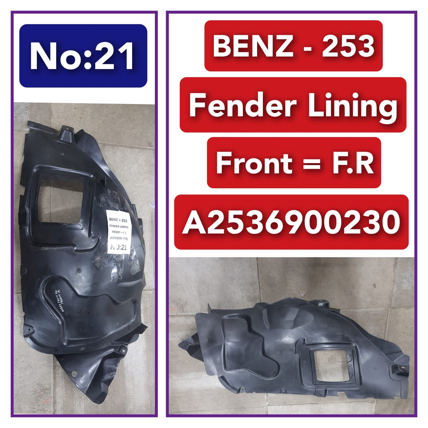 Front Right Fender Liner A2536900230 2536900230 Compatible With MERCEDES-BENZ GLC-CLASS W253 Tag-FEM-21