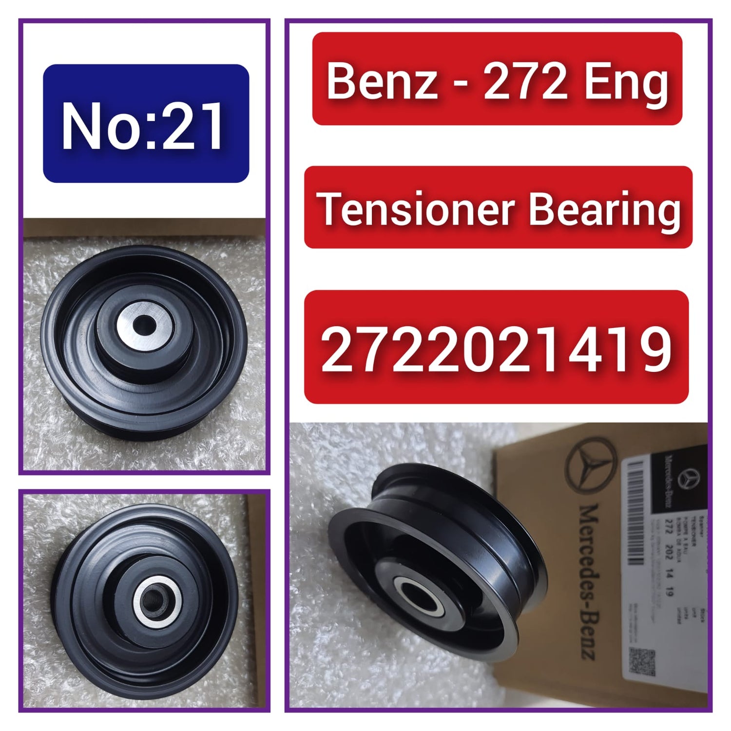 Belt Idler Pulley 2722021419 A2722021419 A2722021219 Compatible with MERCEDES-BENZ C-CLASS (W203) & C-CLASS (W204) & CLC-CLASS (CL203) E-CLASS (W211) & E-CLASS (W212) Tag no : 21