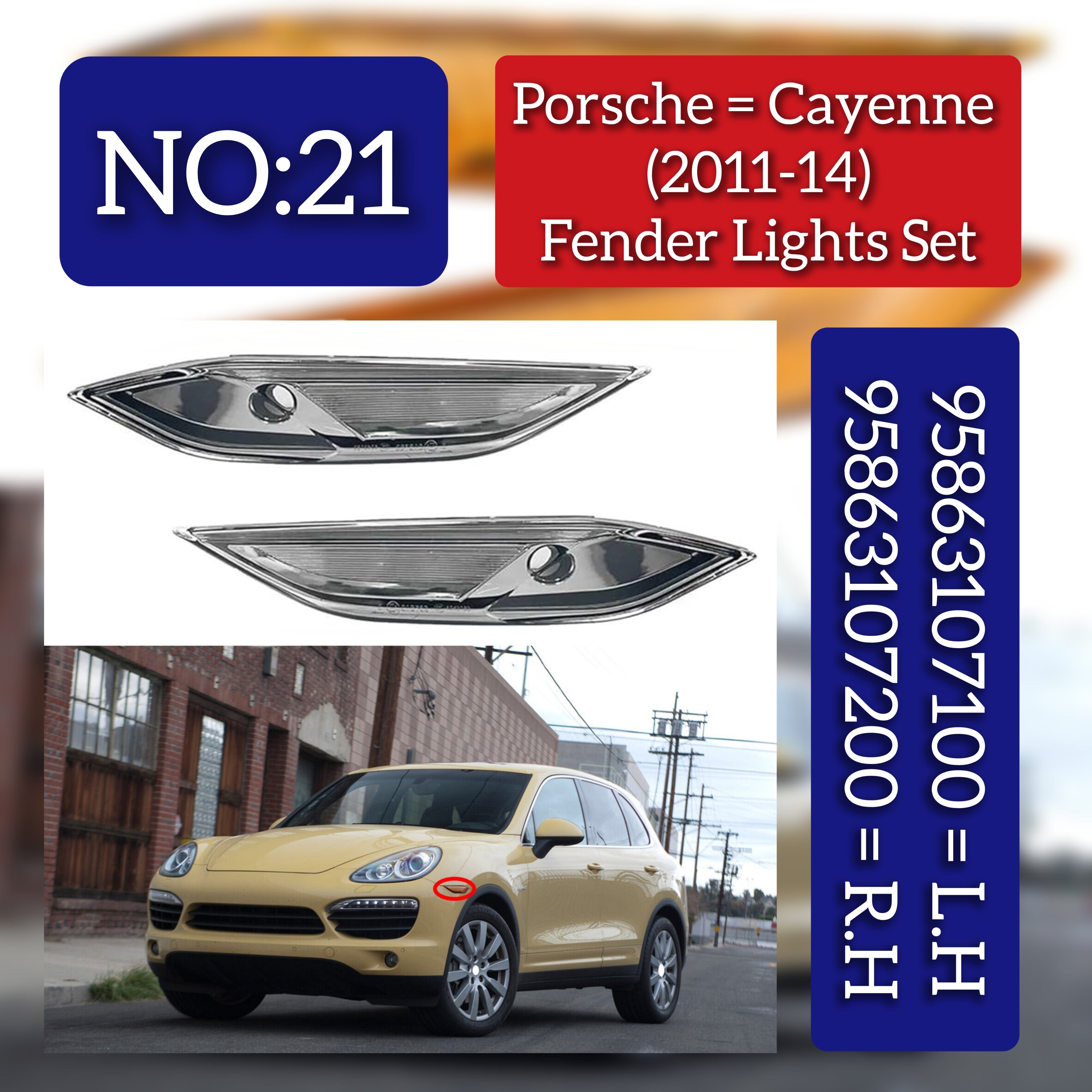 Additional Turn Indicator Lamp Left 95863107100 & Right 95863107200 Compatible with PORSCHE CAYENNE 2011-2014 92A Tag-FBL-03