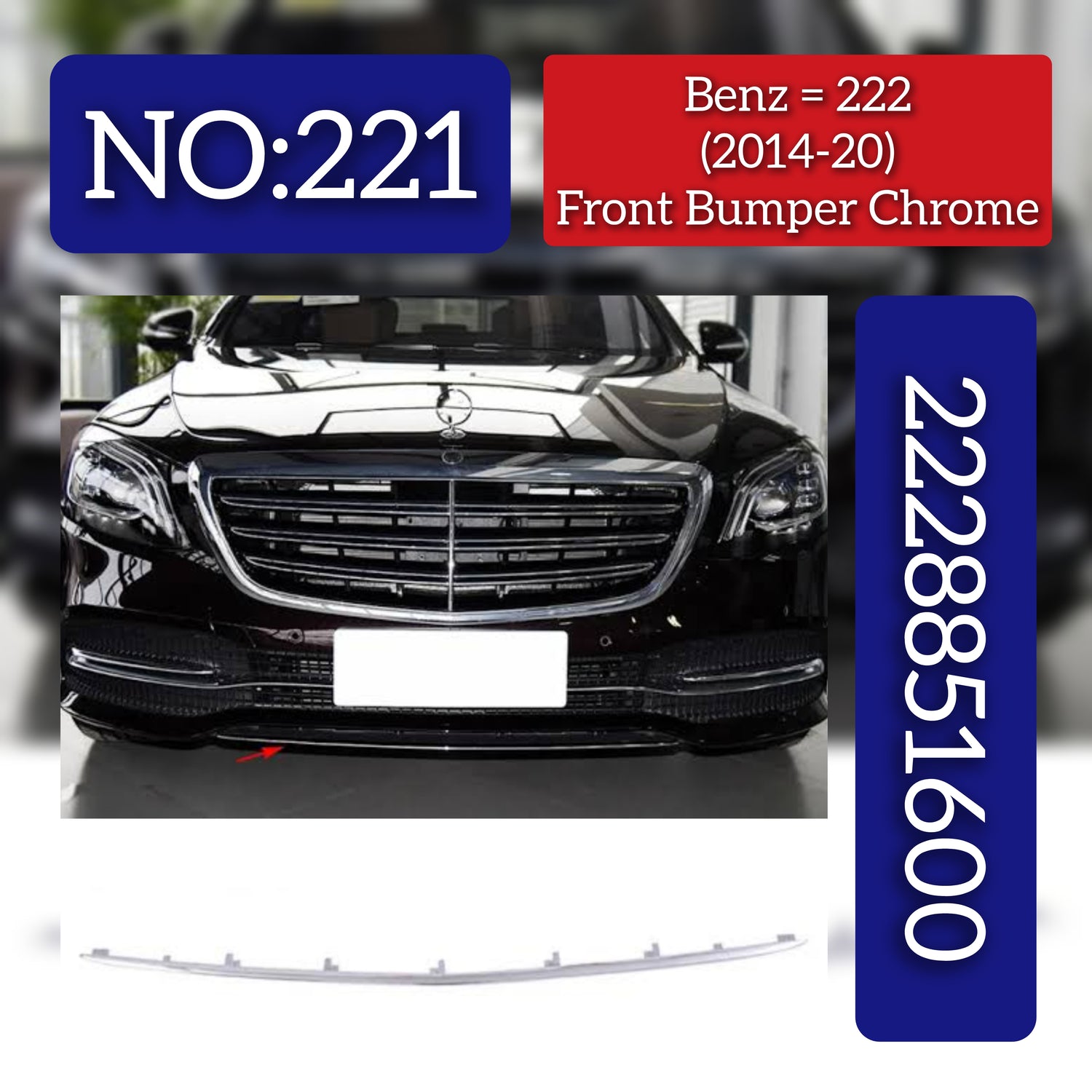 Front Bumper Chrome 2228851600 Compatible with MERCEDES-BENZ E-Class W222 (2014-2020) Tag No.221