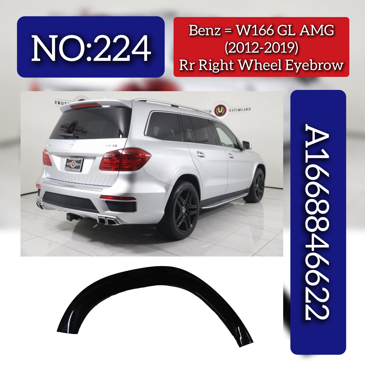 Rear Wheel Arch ( EYEBROW ) 1668846622 Compatible With Mercedes Benz GLS-GLX W166 (2012-2019) Tag No.224