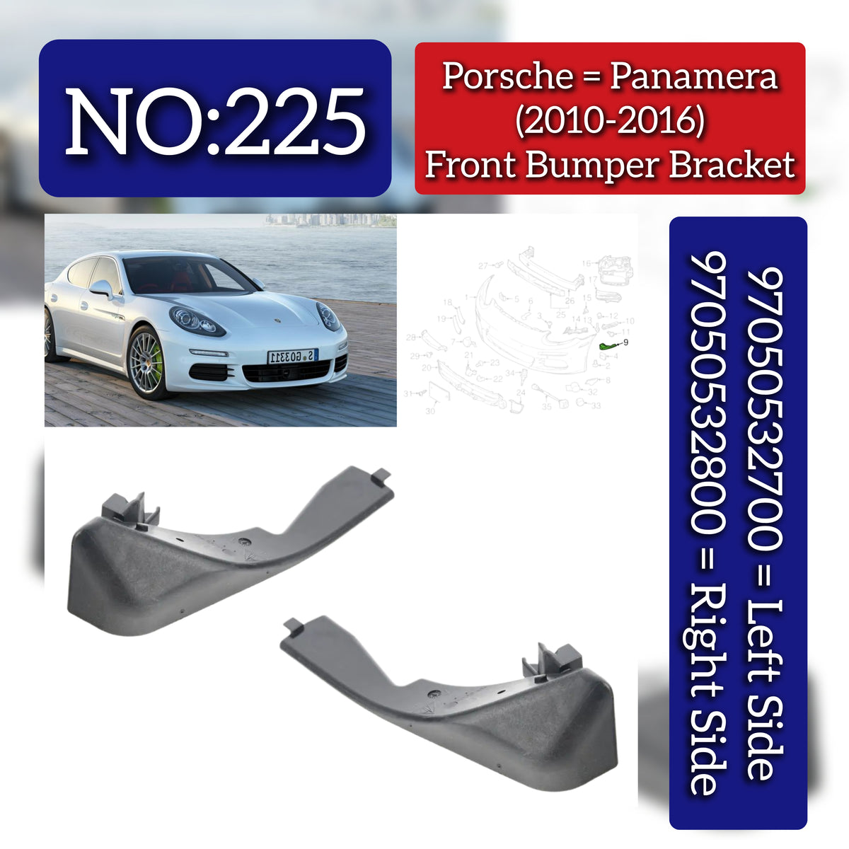Front Bumper Bracket Set Right 97050532800 & Left 97050532700 Compatible With Porsche Panamera (2014-2017) Tag No.225