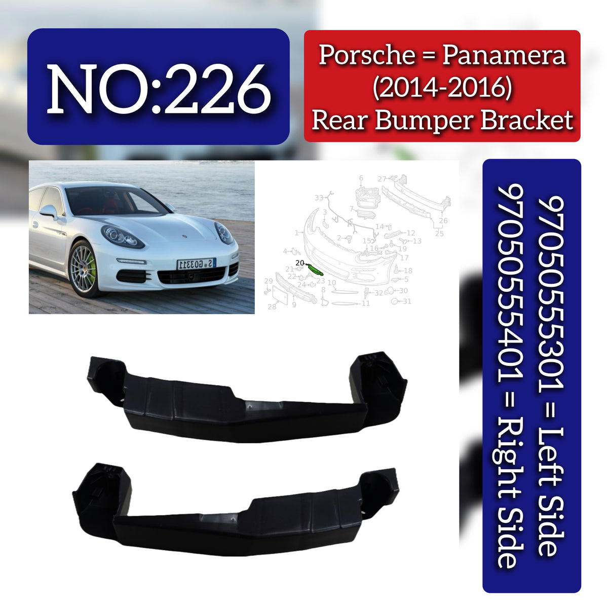 Front Bumper Bracket Set Right 97050555401 & Left 97050555301 Compatible With Porsche Panamera (2014-2017) Tag No.226