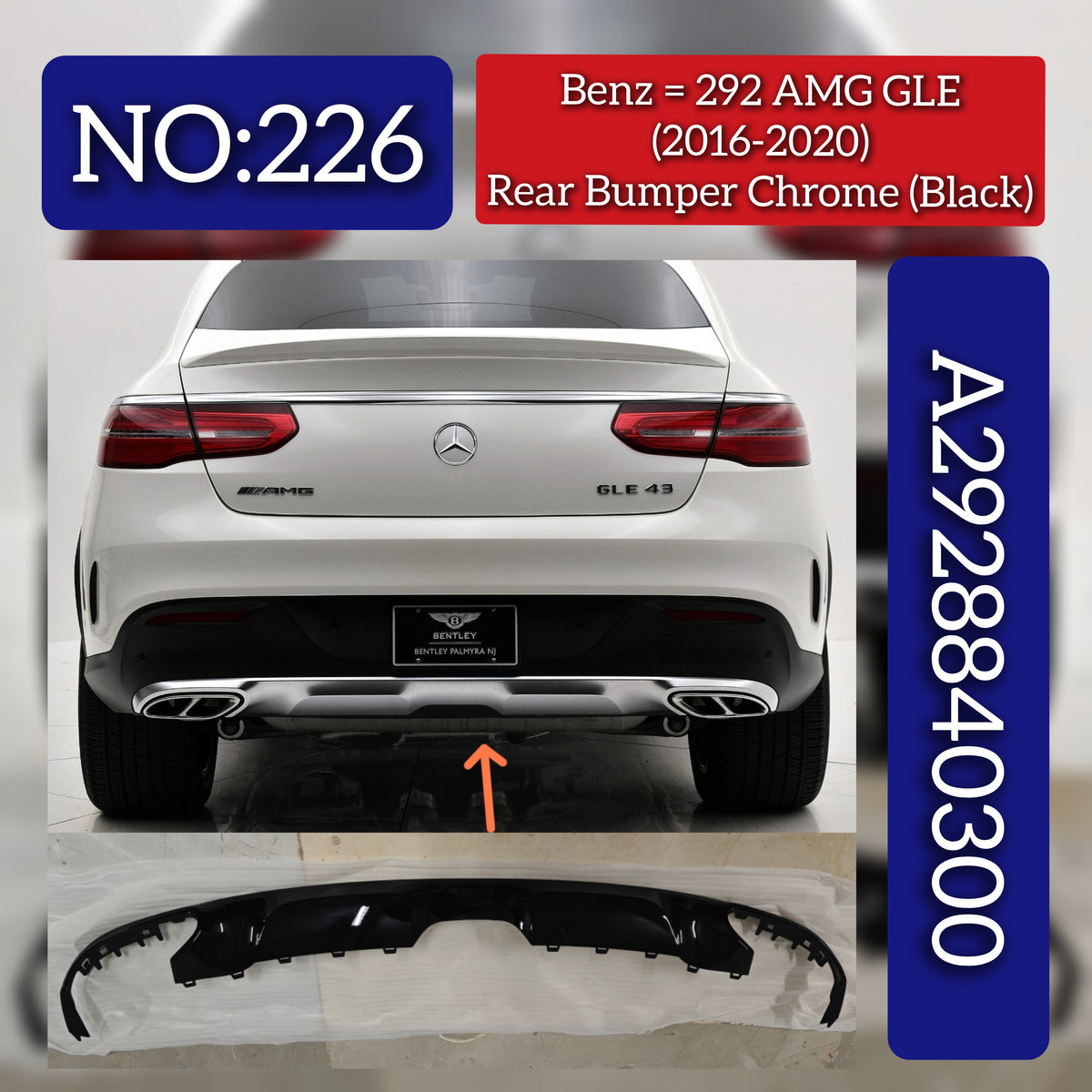 Rear Bumper Chrome (Black) A2928840300 Compatible With Mercedes Benz 292 AMG GLE (2016-2020) Tag No.226