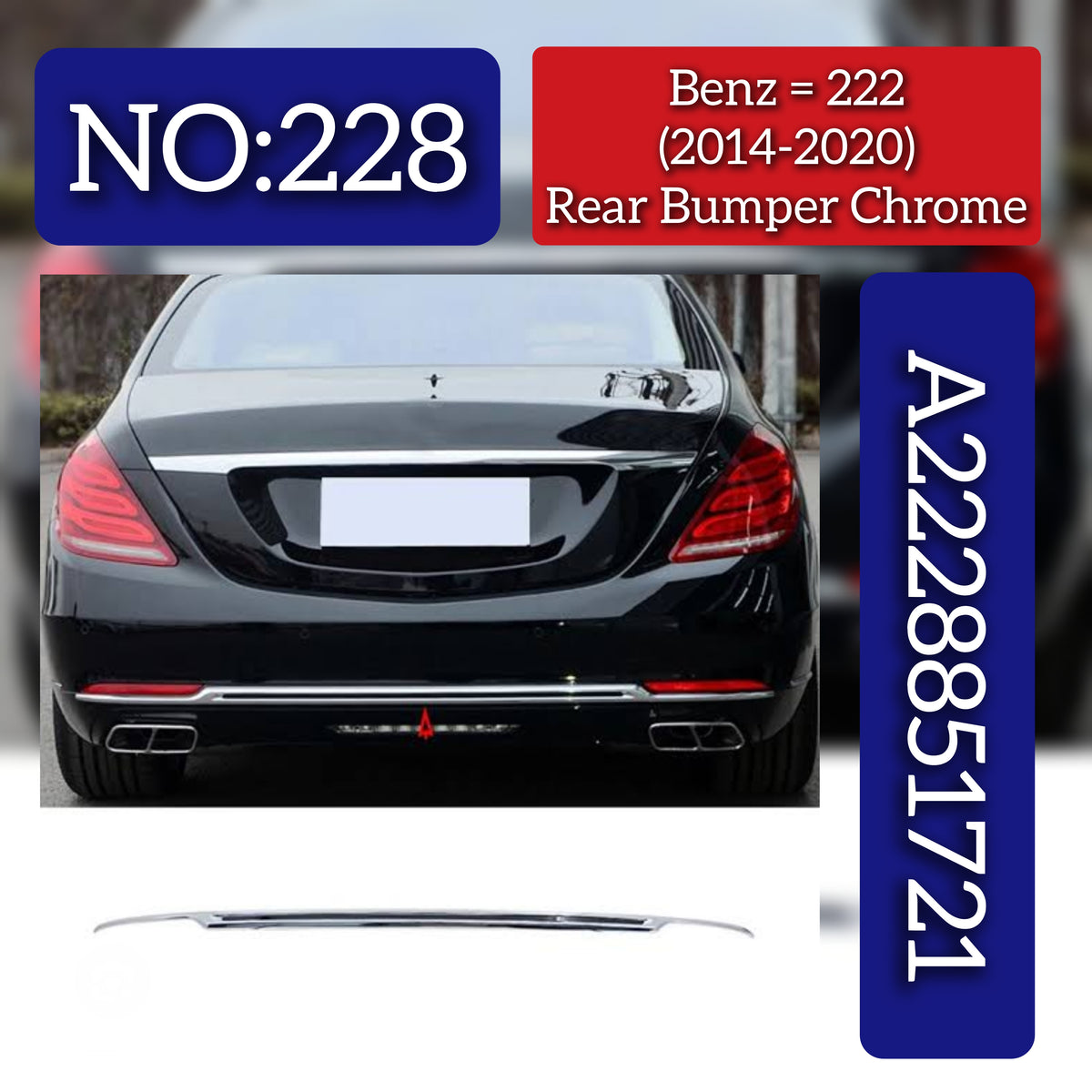Rear Bumper Chrome A2228851721 Compatible With Mercedes Benz (222) (2014-2020) Tag No.228