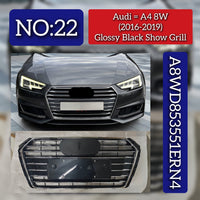 Glossy Black Show Grill A8WD853551ERN4 Compatible With Audi A4 8W (2016-2019) Tag No.22