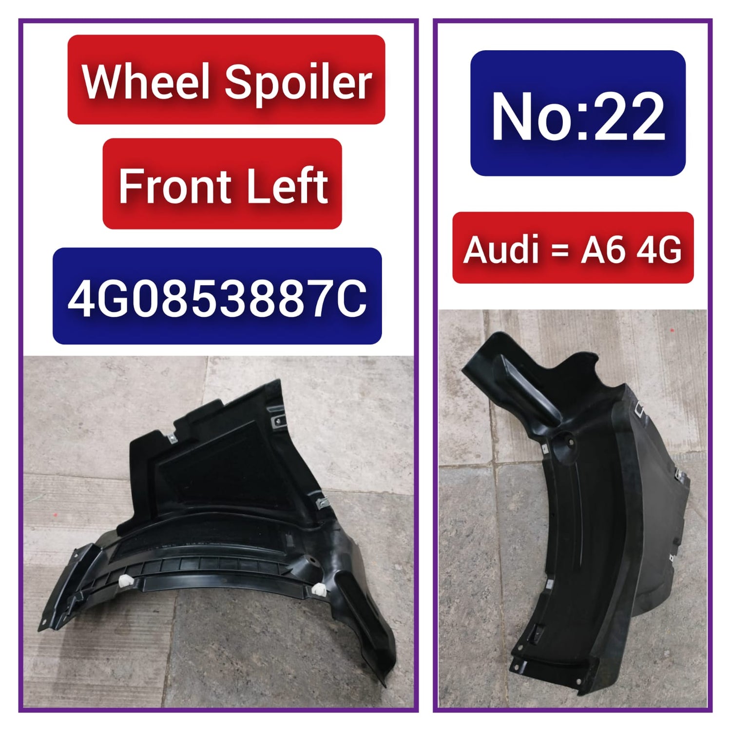 Front Left  Fender Liner Splash Shield Guard 4G0853887C 4G0853887B  Compatible With AUDI A6 4G Tag-FEA-22