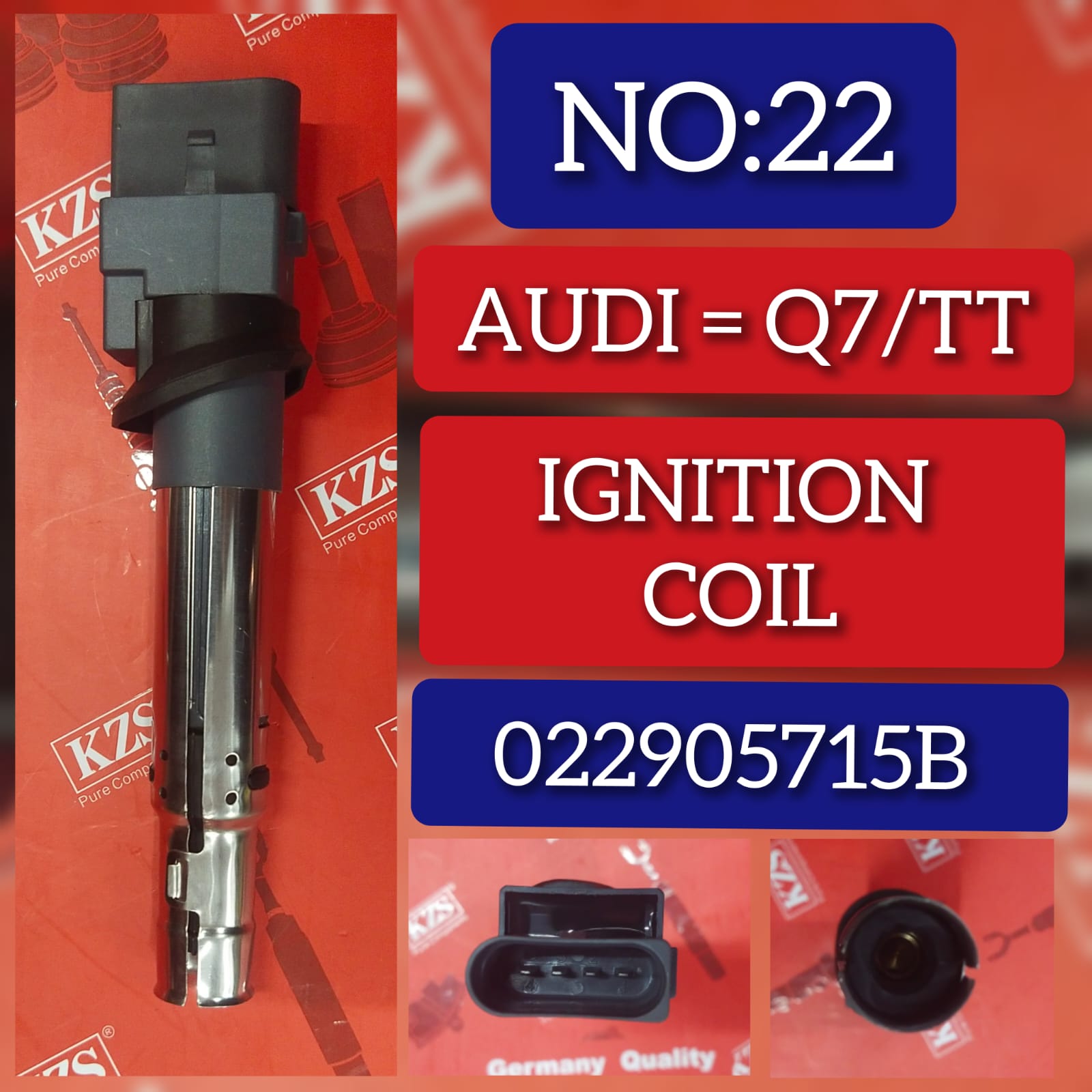 Ignition Coil 022905715B Compatible With AUDI Q7 (4LB) & TT (8J3) & PORSCHE CAYENNE (92A) & SKODA SUPERB II (3T4) & VW PHAETON (3D1, 3D2, 3D3, 3D4, 3D6, 3D7, 3D8, 3D9)
