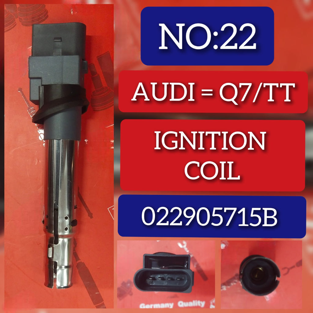 Ignition Coil 022905715B 022905100E 022905100H Compatible With AUDI Q7 (4LB) & TT (8J3) & PORSCHE CAYENNE (92A) & SKODA SUPERB II (3T4) & VW PHAETON (3D1, 3D2, 3D3, 3D4, 3D6, 3D7, 3D8, 3D9)