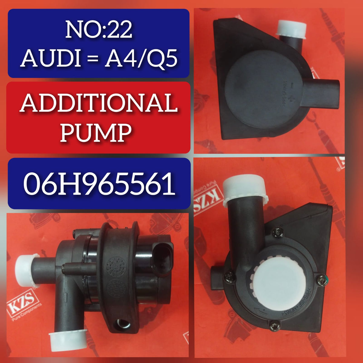 Auxiliary Water Pump 06H965561 1T0965561A Compatible With  AUDI A4 B8 (8K2) | A4 / S4 & A6 C7 (4G2, 4GC) | A6 / S6 & A8 D5 (4N2, 4N8, 4NC, 4NL) | A8 / S8 | A8L  & Q5 (8RB) Tag No.22