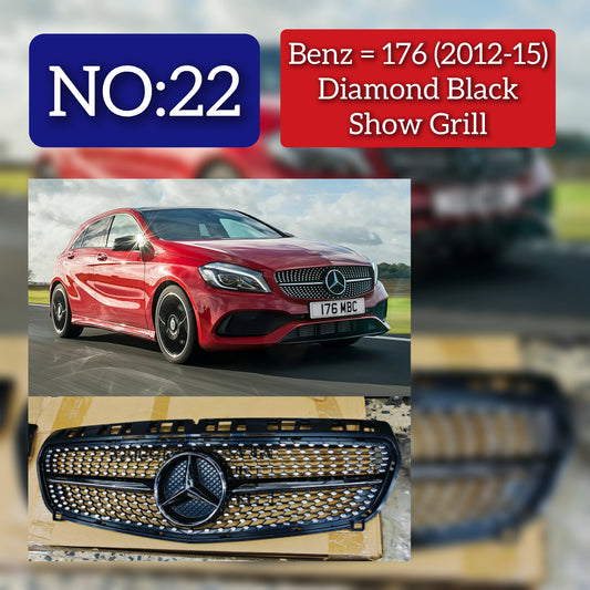 Diamond Black Show Grill Compatible With  Mercedes  Benz A-Class W176  (2012-16) Tag 22