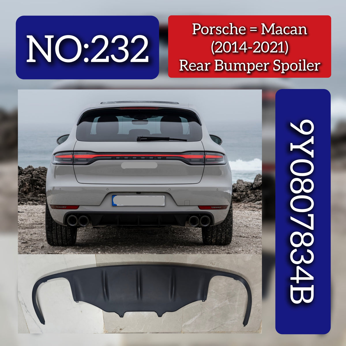 Rear Bumper Spoiler 95B807834 1EO Compatible With Porsche Macan (2018-2021) Tag NO.232