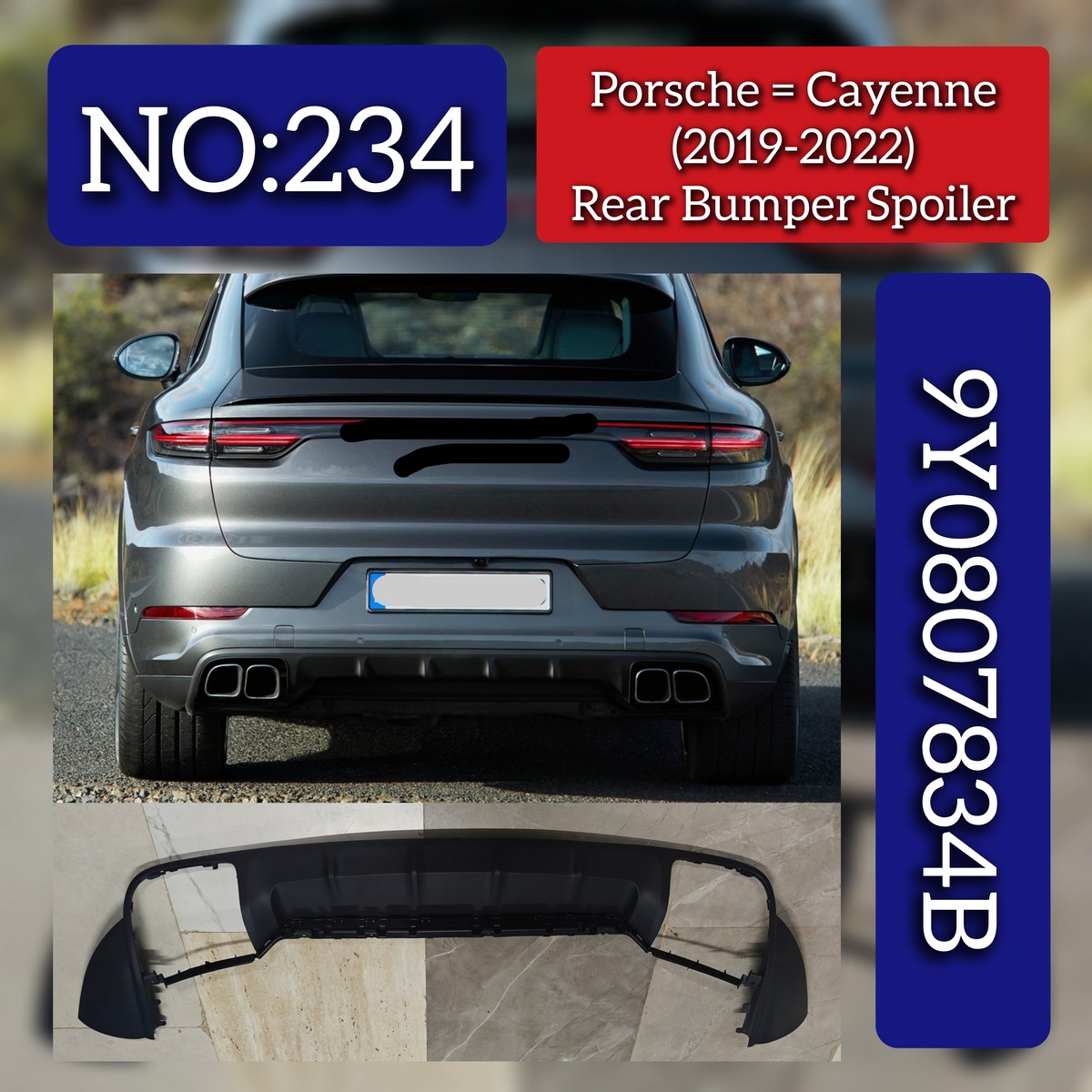 Rear Bumper Spoiler 9Y0807834B OKI Compatible With Porsche Cayenne (2018-2020) Tag No.234