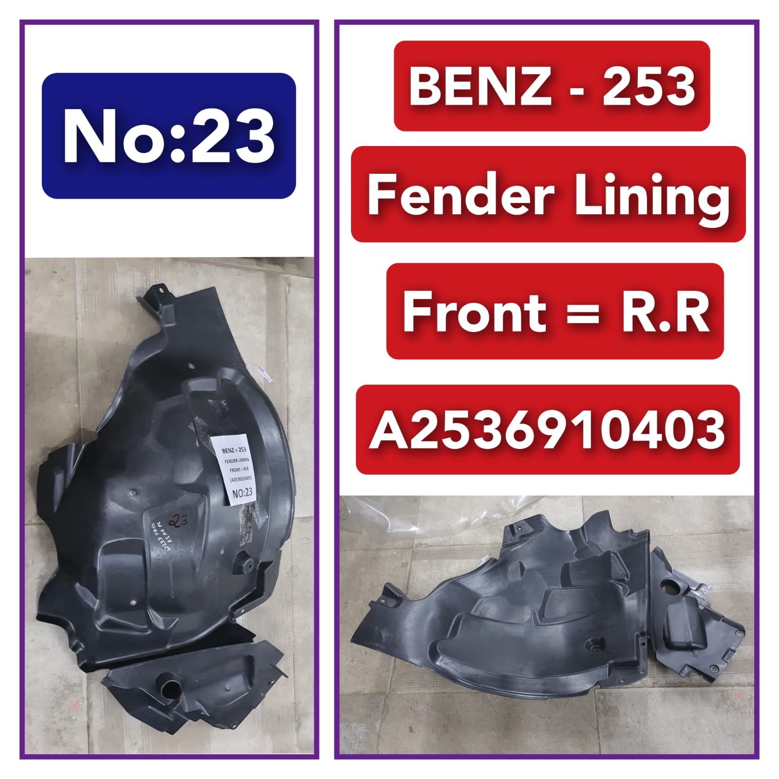 Rear Right Fender Liner A2536910403 Compatible With MERCEDES-BENZ GLC-CLASS W253 Tag-FEM-23