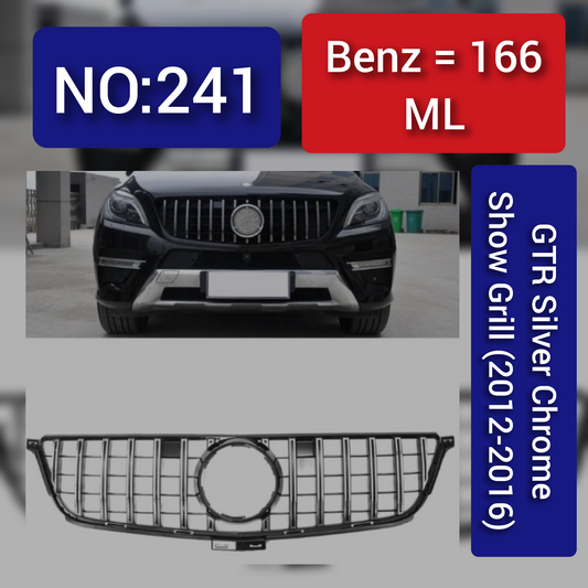 GTR Silver Chrome Show Grill Compatible With Mercedes  Benz ML-Class W166  (2012-2016) Tag 241
