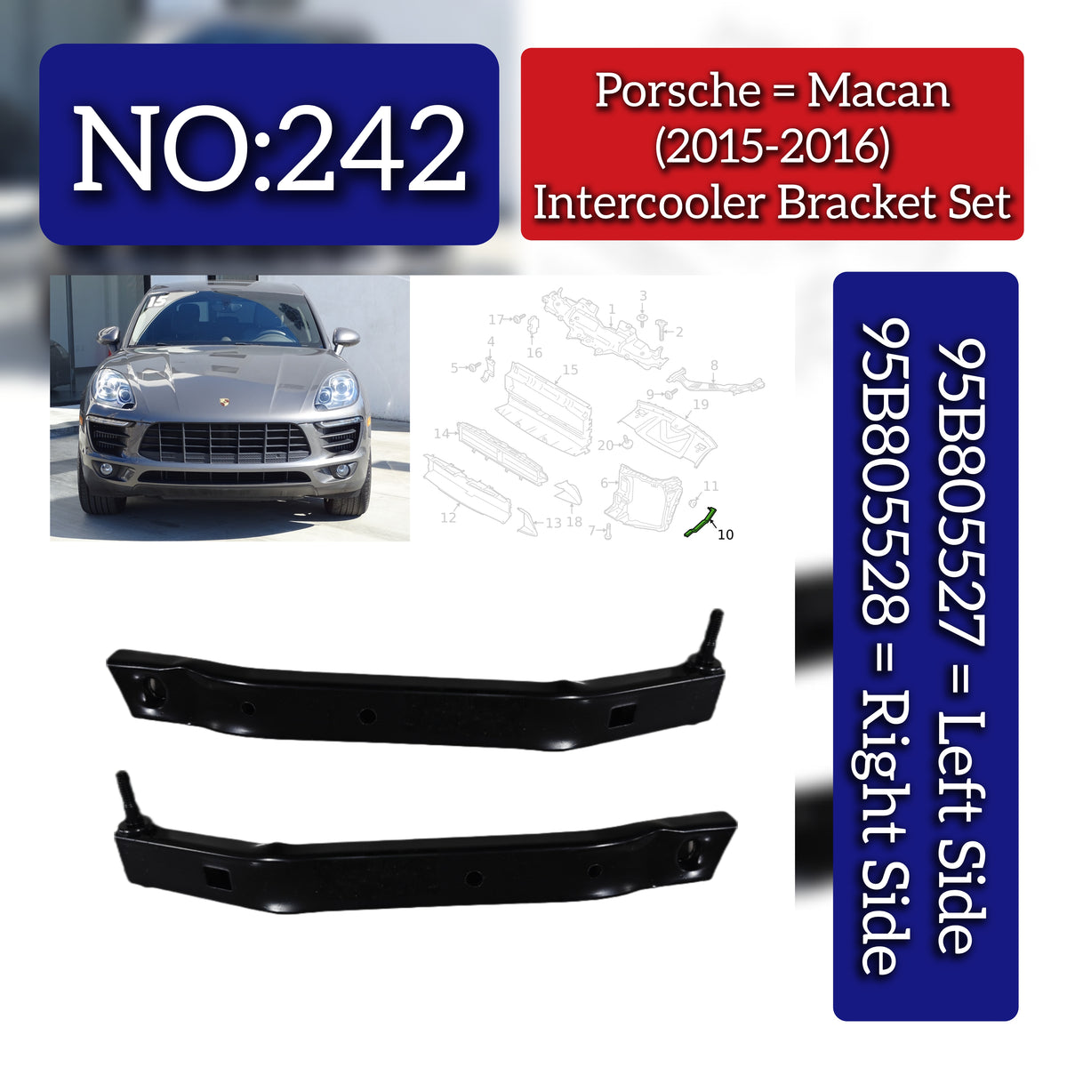 Intercooler Bracket Set Left 95B805527 & Right 95B805528 Compatible With Porsche Macan (2014-2017) Tag No.242