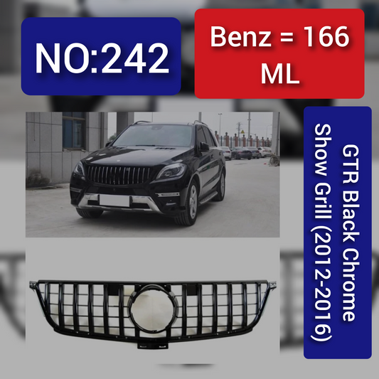 GTR Black Chrome Show Grill Compatible With Mercedes  Benz ML-Class W166 (2012-2016) Tag 242