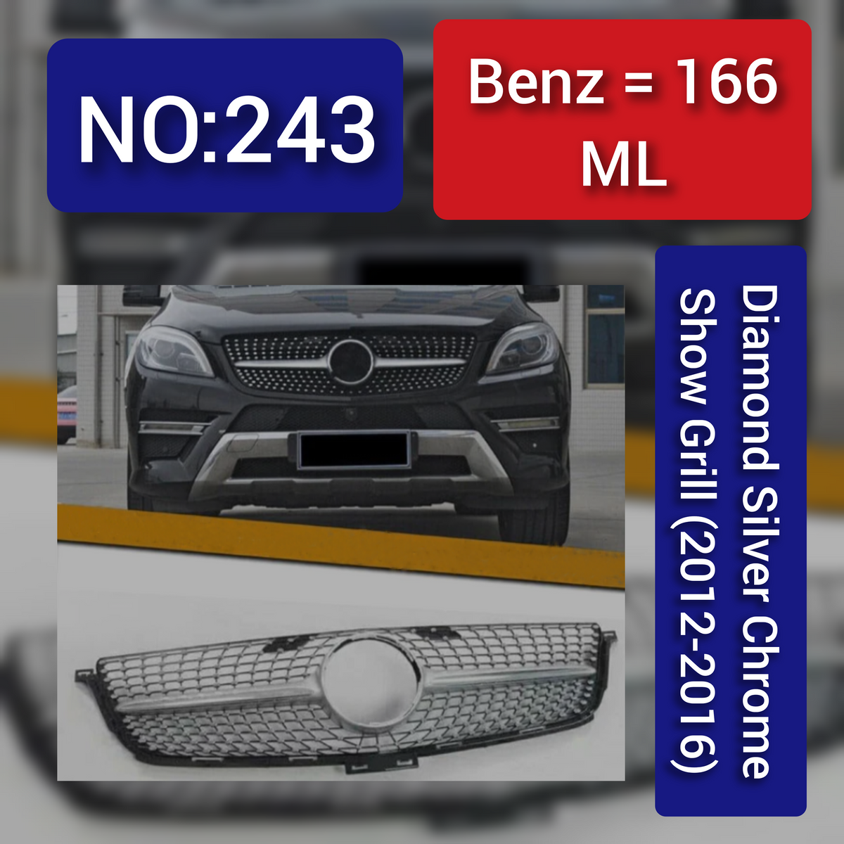 Benz = 166 ML Diamond Silver Chrome Show Grill (2012-2016) Tag 243