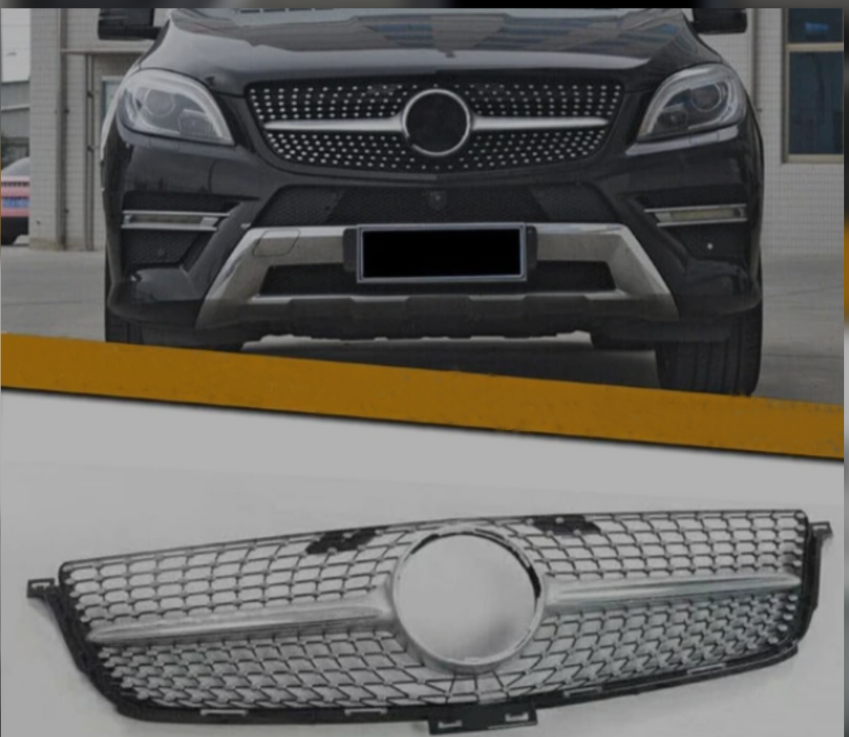Diamond Silver Chrome Show Grill  Compatible With Mercedes  Benz ML-Class W166 (2012-2016) Tag 187