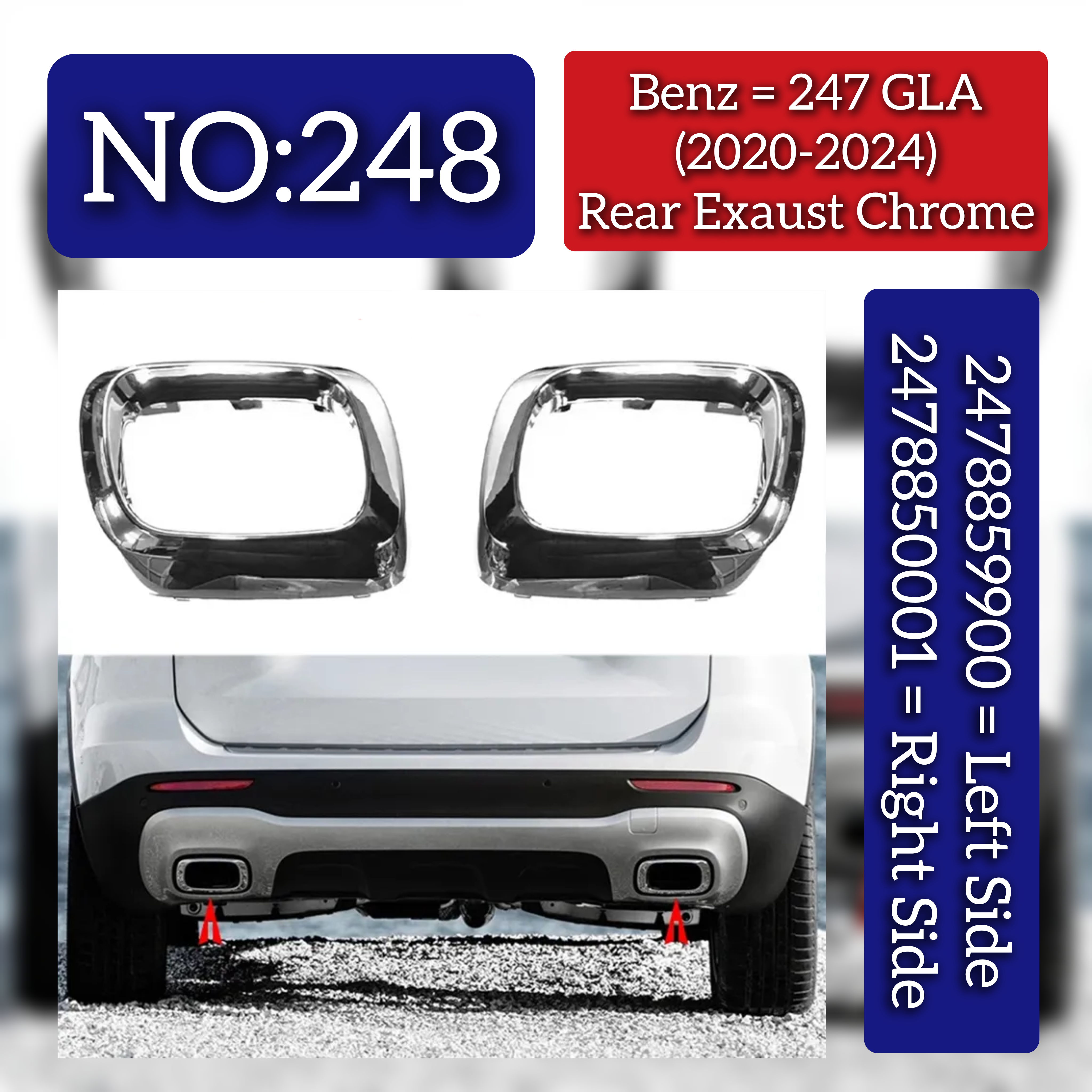 Rear Exaust Chrome Left 2478859900 Right 2478850001 Compatible With Mercedes Benz  B-Class W247 Tag No.248