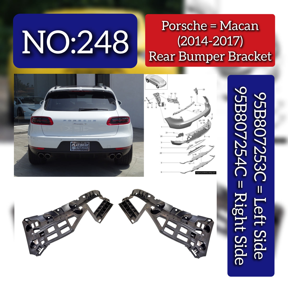 Rear Bumper Bracket Set Left 95B807253C & Right 95B807254C Compatible With Porsche Macan (2014-2017) Tag No.248