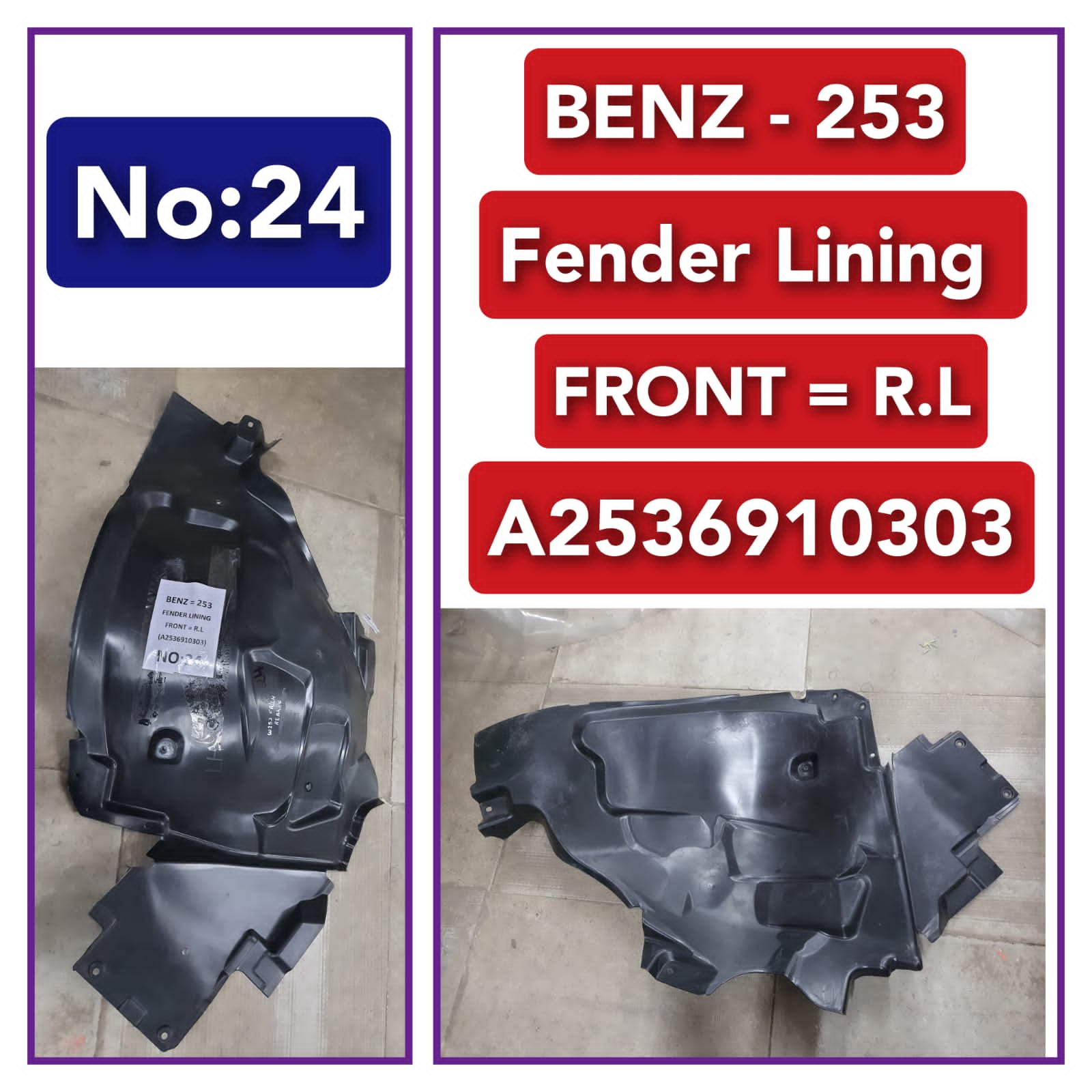 Rear Left Fender Liner A2536910303 Compatible With MERCEDES-BENZ GLC-CLASS W253 Tag-FEM-24