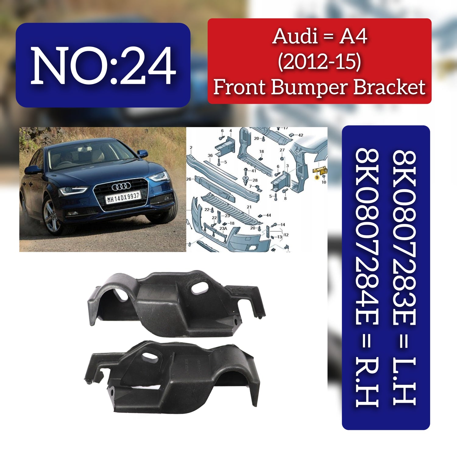 Front Bumper Bracket Left 8K0807283E 8K0807283H & Right 8K0807284E 8K0807284H Compatible With AUDI A4 B8 (8K2) | A4 / S4 (2012-2015) Tag No.24