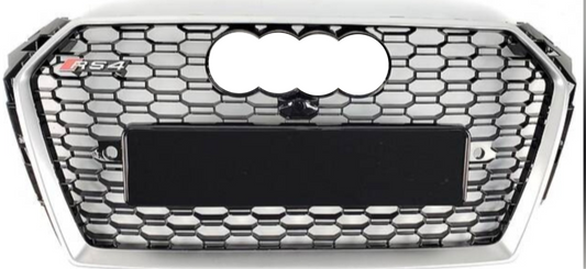 Show Grill Compatible With  Audi A4 B9(2017-19) RS4 Silver Chrome Tag 24