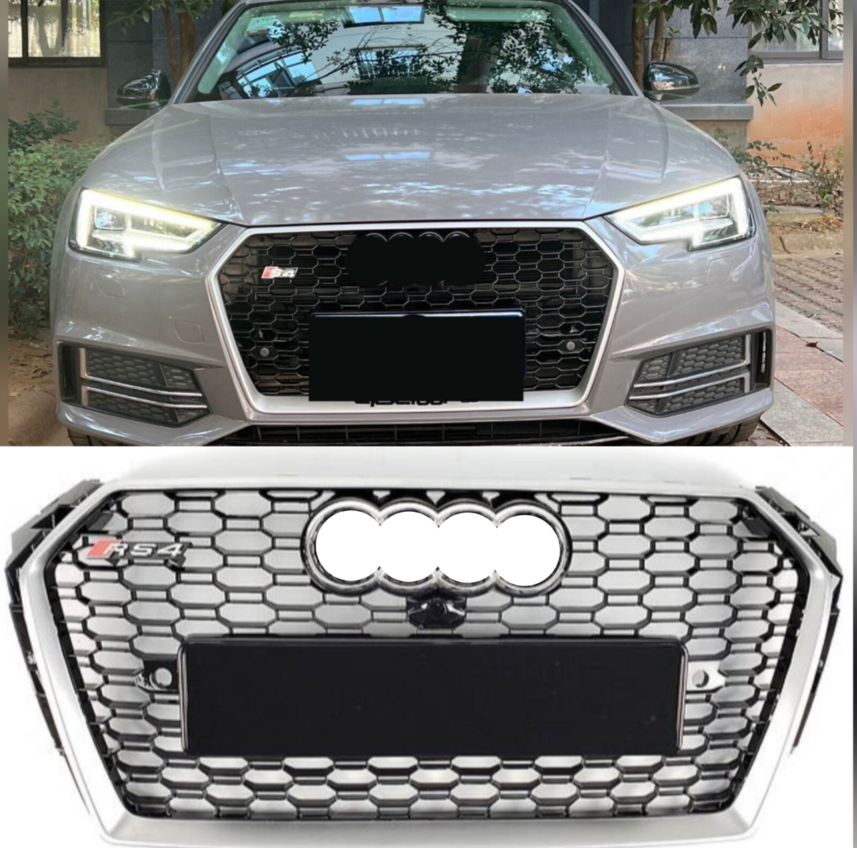 Show Grill Compatible With  Audi A4 B9(2017-19) RS4 Silver Chrome Tag 24