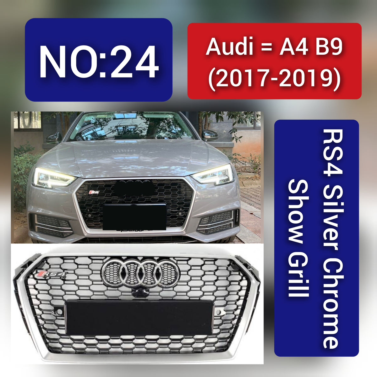 Audi A4 B9(2017-19) RS4 Silver Chrome Show Grill Tag 24