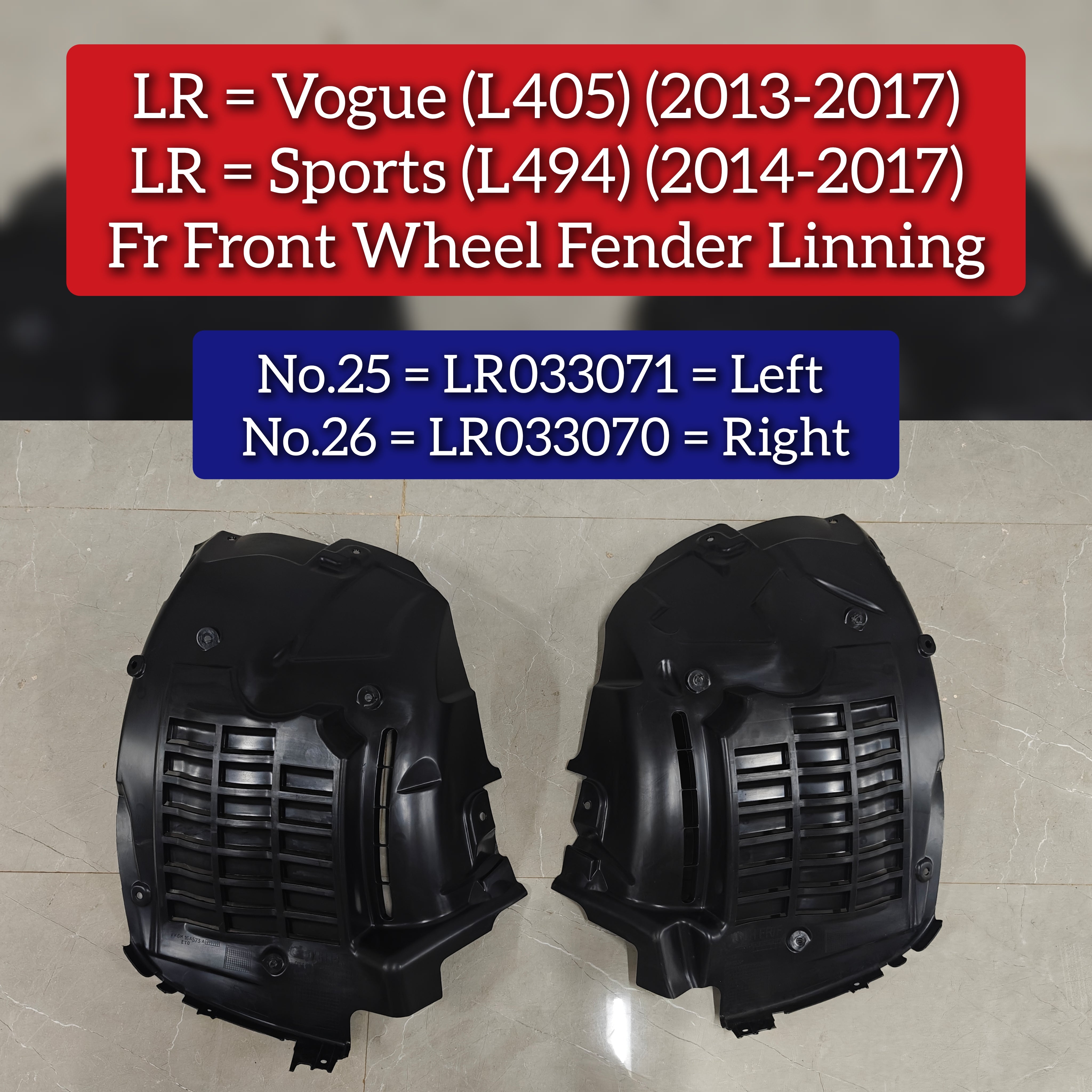 Front Fender Linning Right LR033070 Compatible With Land Rover Range Rover Vogue - L405 (2013-2017) & Land Rover Range Rover Sport - L494 (2014-2017) Tag No.26