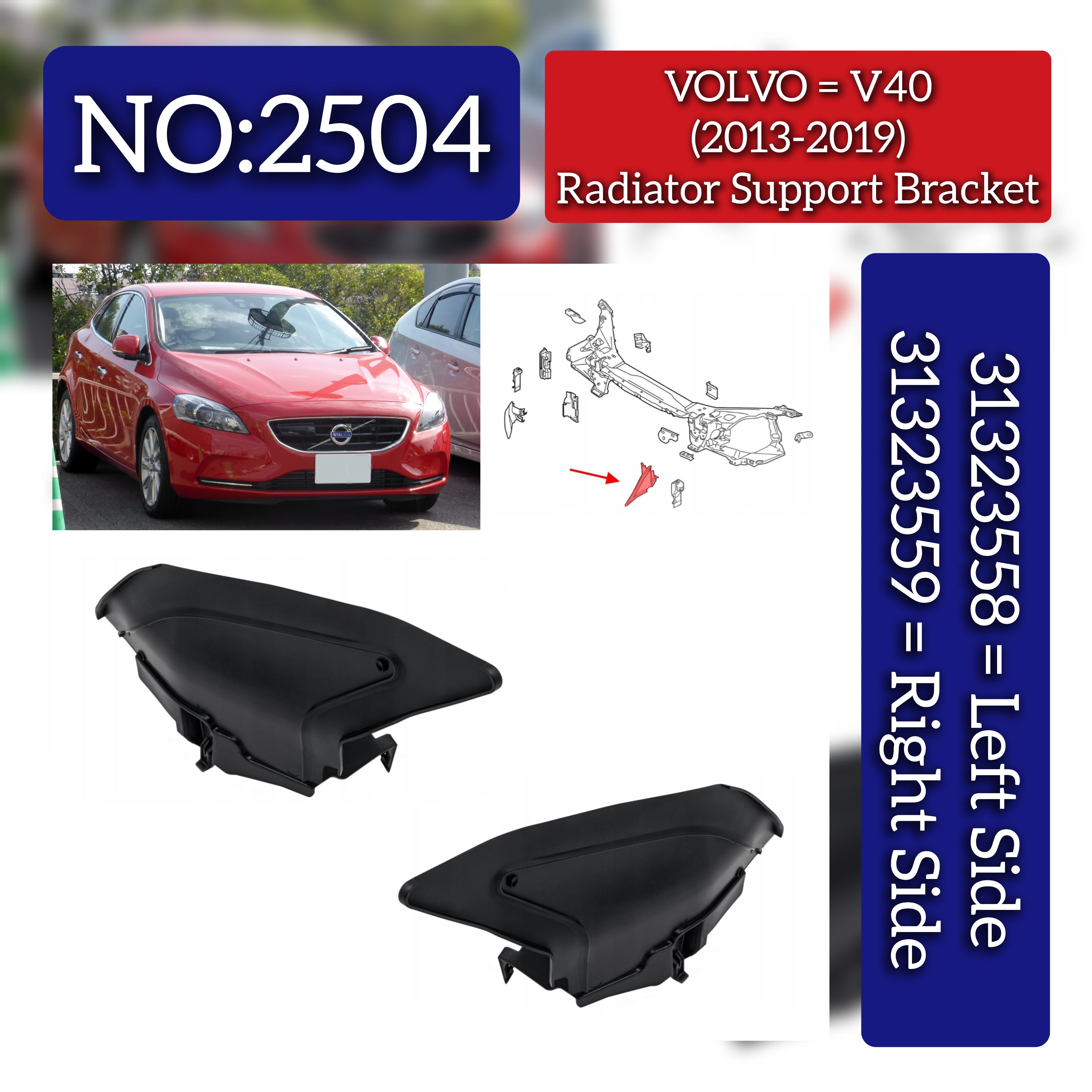 Radiator Support Bracket Left 31323558 & Right 31323559  Compatible With VOLVO V40 (2013-2019) Tag No.2504