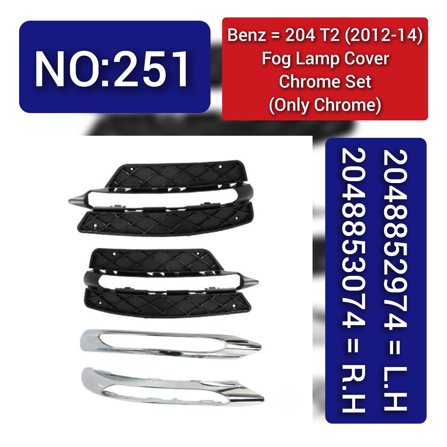 Fog Lamp Chrome Left 2048852974 & Right 2048853074 Compatible With MERCEDES-BENZ C-CLASS W204 2012-2014 Tag-FC-251
