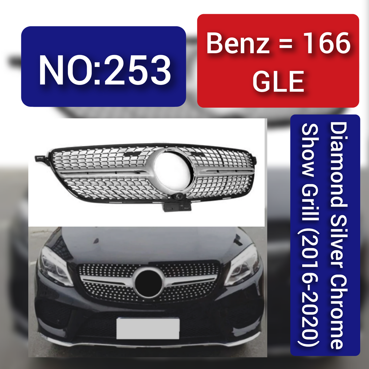 Benz = 166 GLE Diamond Silver Chrome Show Grill (2016-2020) Tag 253
