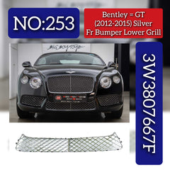 Silver Front Bumper Lower Grill 3W3807667F 3W3807639C Compatible With Bentley GT (2012-2015) Tag No.253