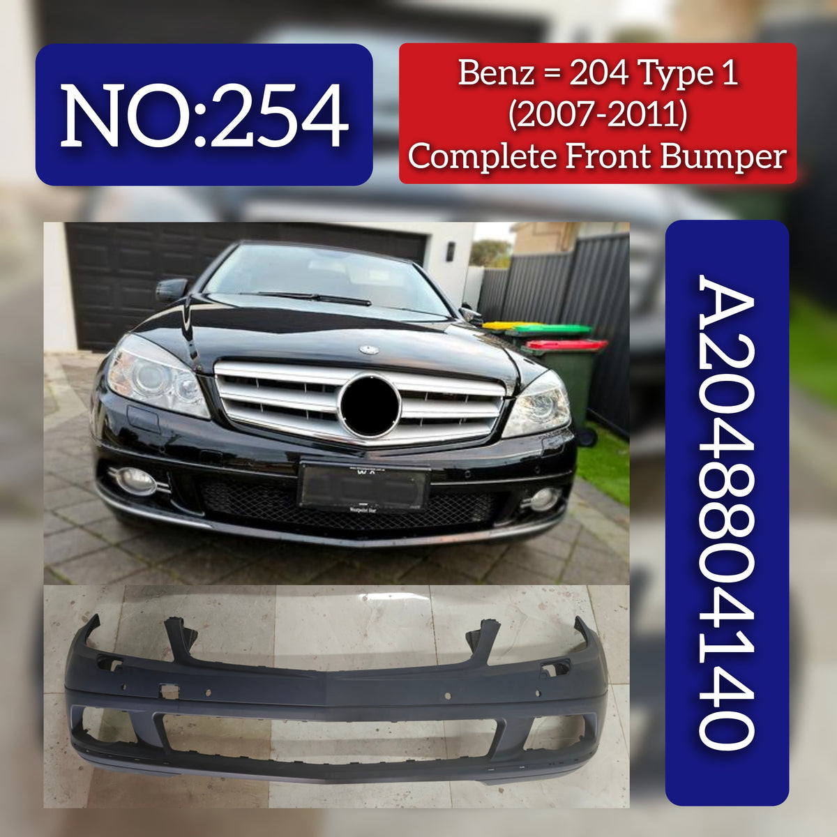 Complete Front Bumper A2048804140 2048804140 Compatible With MERCEDES-BENZ C-CLASS (W204) (2007-2011) Tag No.254
