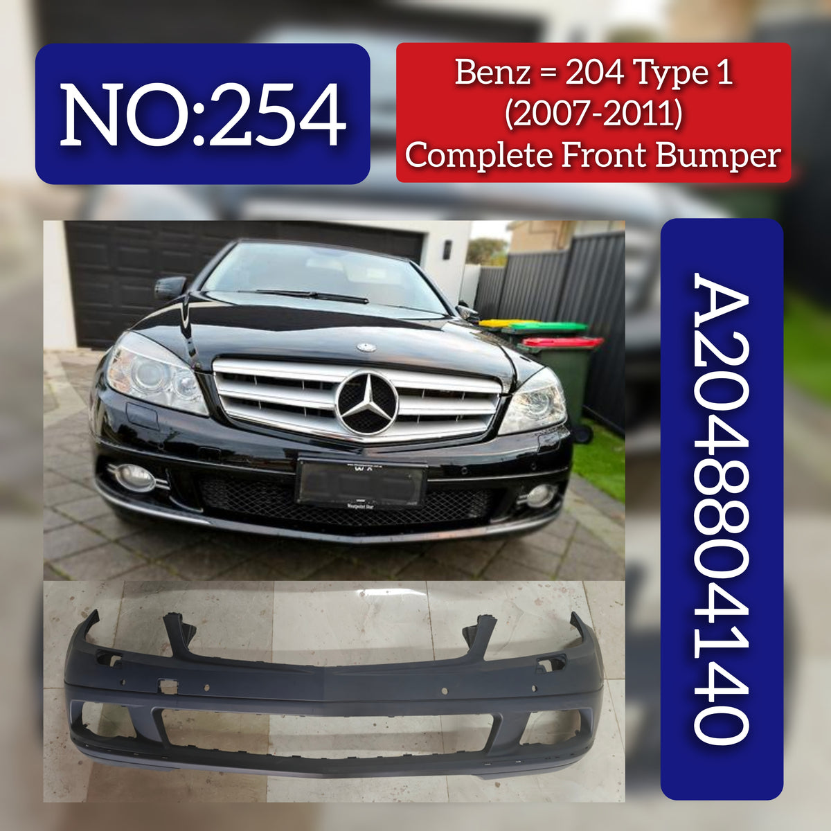 Complete Front Bumper A2048804140 2048804140  Compatible With MERCEDES-BENZ C-CLASS (W204) (2007-2011) Tag No.254