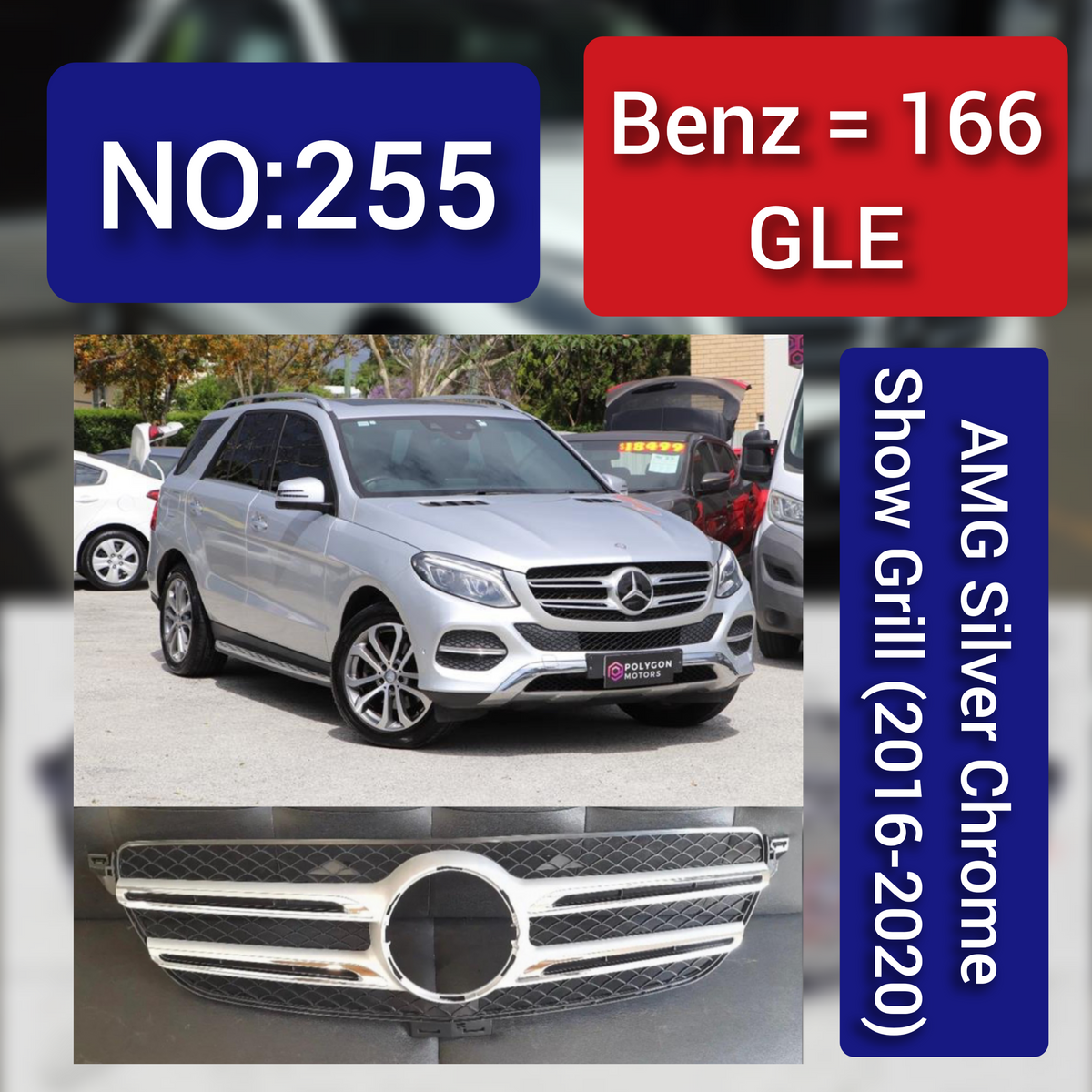 Benz = 166 GLE AMG Silver Chrome Show Grill (2016-2020) Tag 255