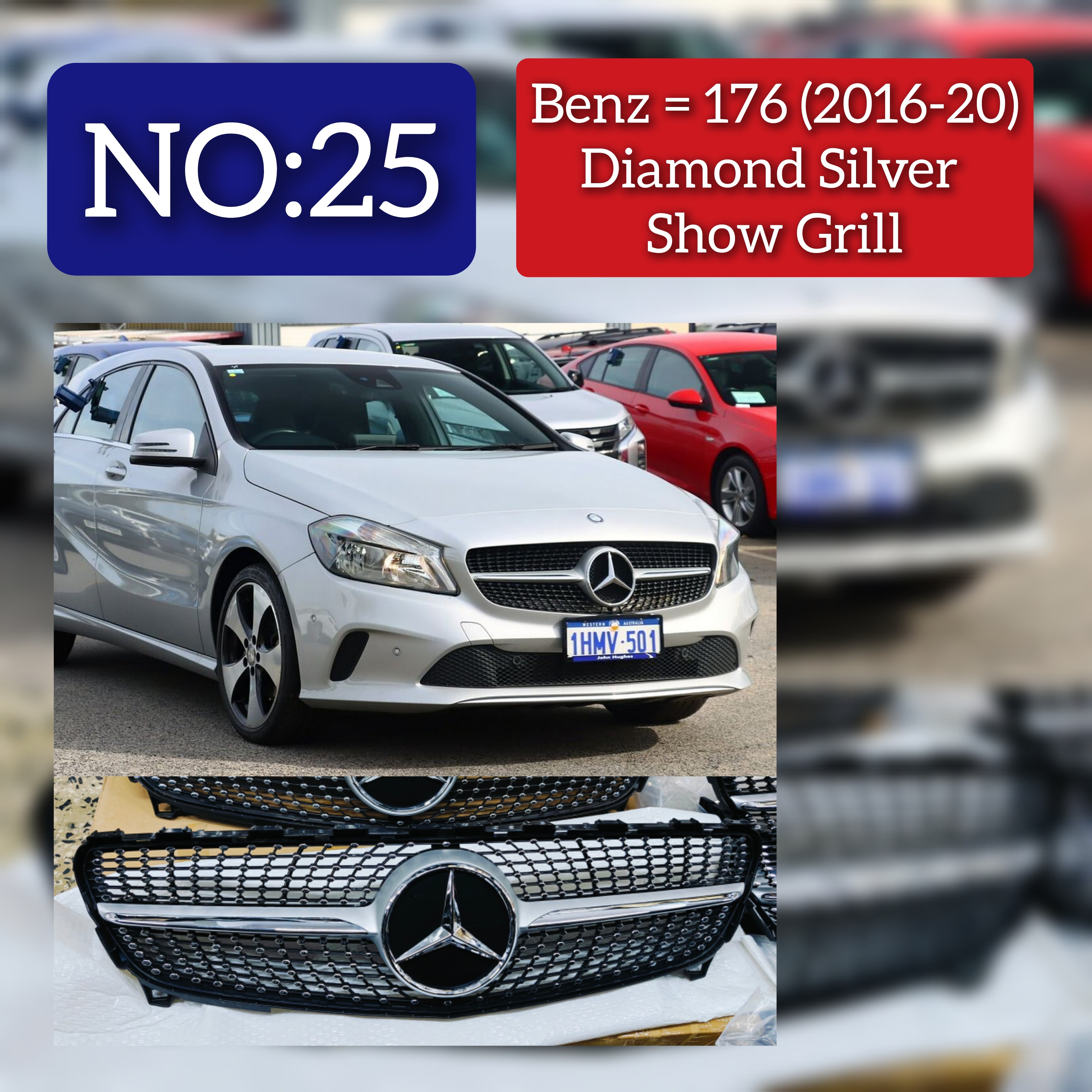 Diamond Silver Show Grill  Compatible With  Mercedes  Benz A-Class W176 (2016-2019) Tag 25