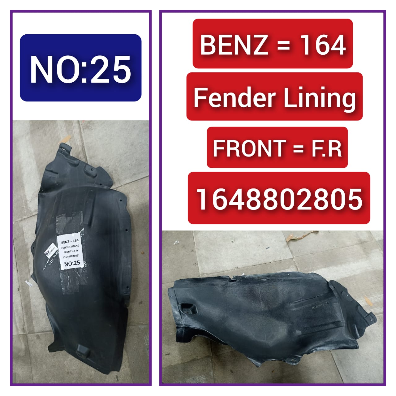 Front Right Fender Liner 1648802805 1648800805 Compatible With MERCEDES-BENZ M-CLASS W164 Tag-FEM-25