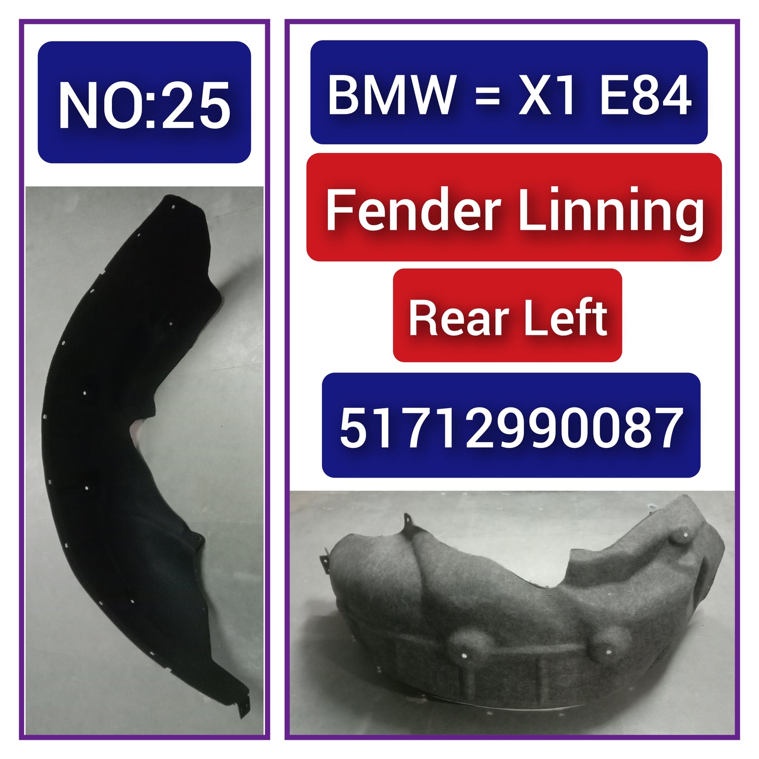 Rear Left Fender Liner 51712990087 Compatible With BMW X1 E84  Tag-FE-25