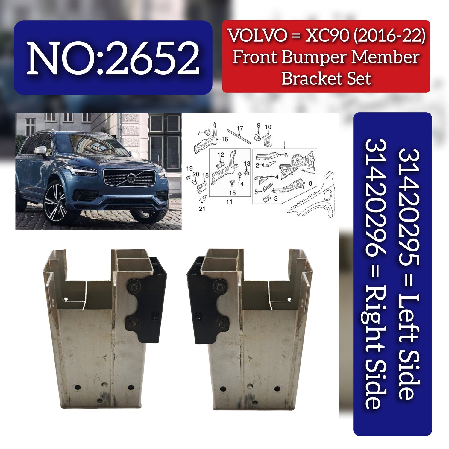 Front Bumper Member Brackets Left 31420295 Right 31420296 31448670 Compatible With VOLVO XC90 I (275) Tag No.2652