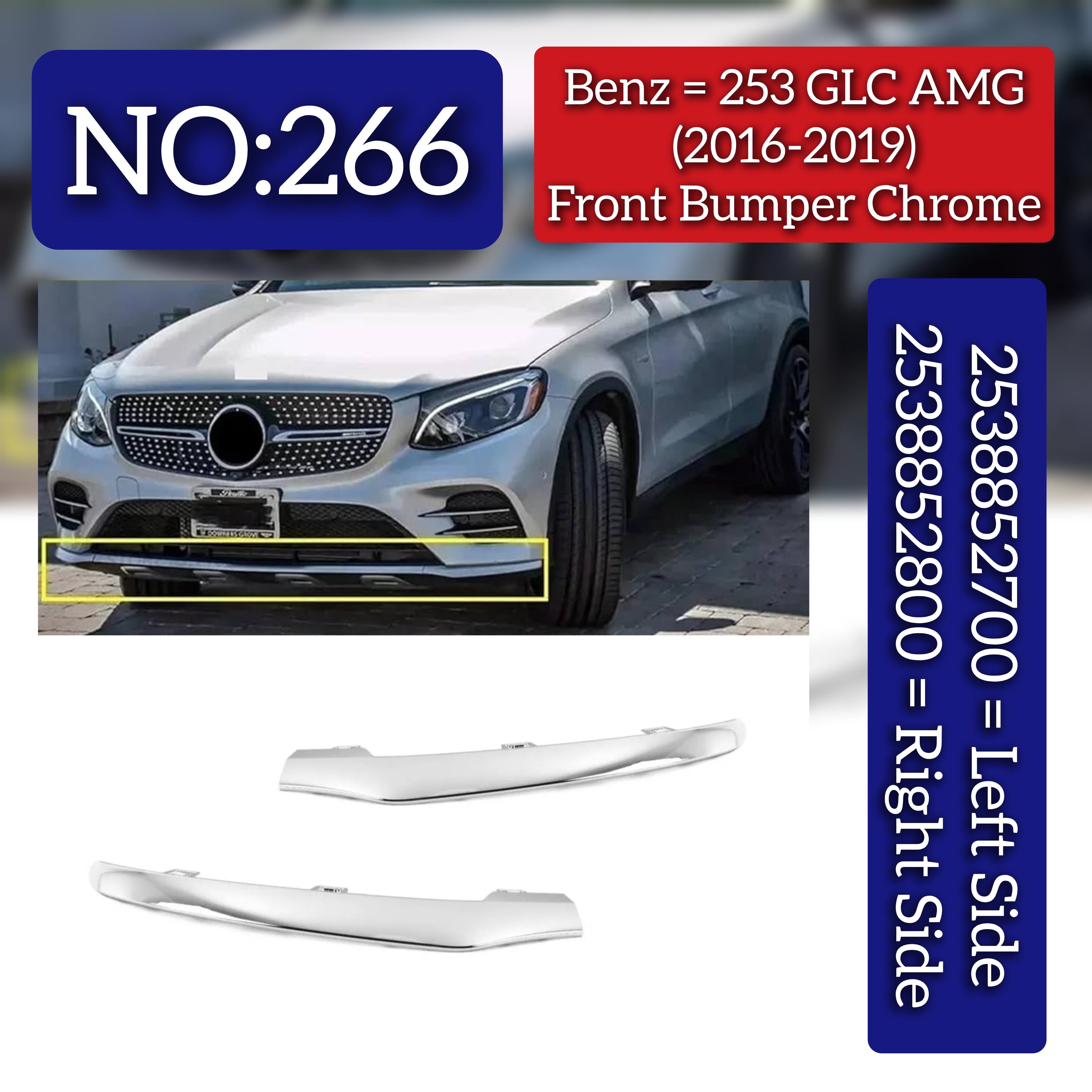 Front Bumper Chrome Left 2538852700 & Right 2538852800 Compatible With Mercedes-Benz GLC-CLASS W253 (2016-2019) Tag No.266
