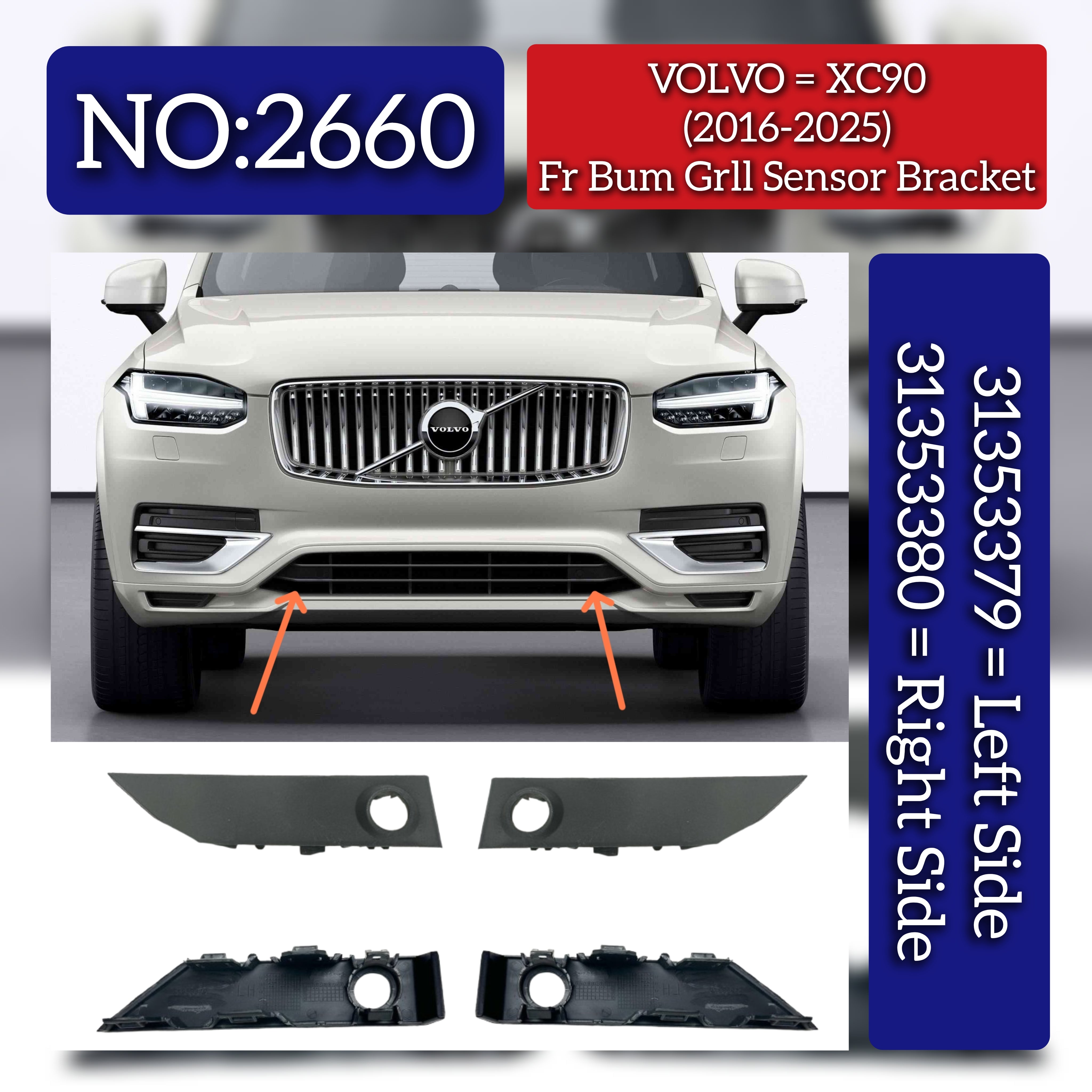 Front Bumper Grill Sensor Bracket Left 31353379 & Right 31353380 Compatible With VOLVO XC90 (2016-2025) Tag No.2660