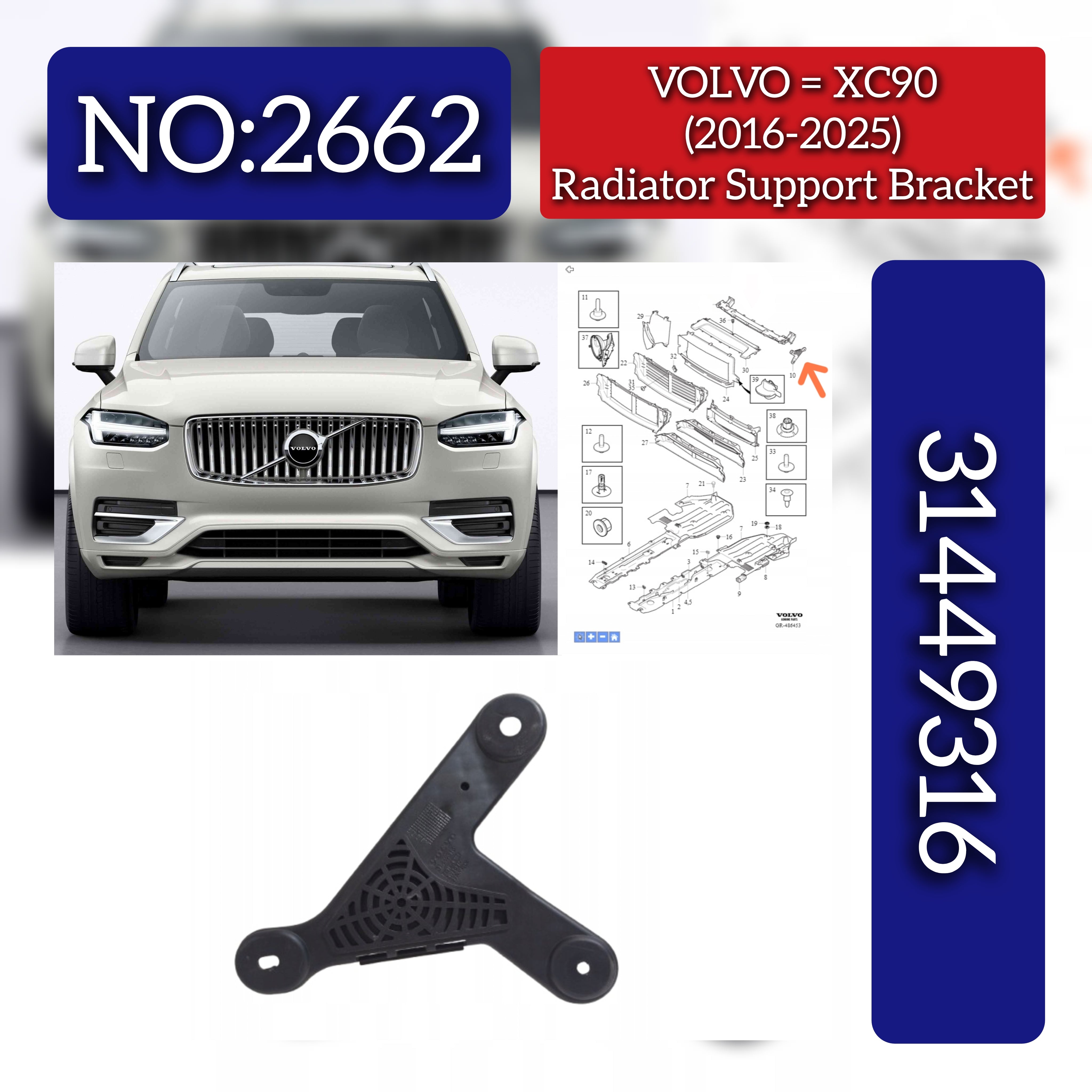 Radiator Support Bracket 31449316 Compatible With VOLVO XC90 (2016-2025) Tag No.2662