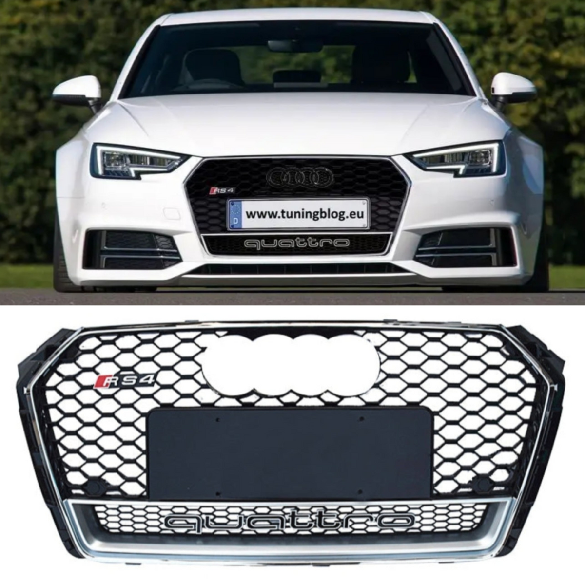 Show Grill Compatible With   Audi A4 B9(2017-19) RS4 Quattro Chrome Tag 26