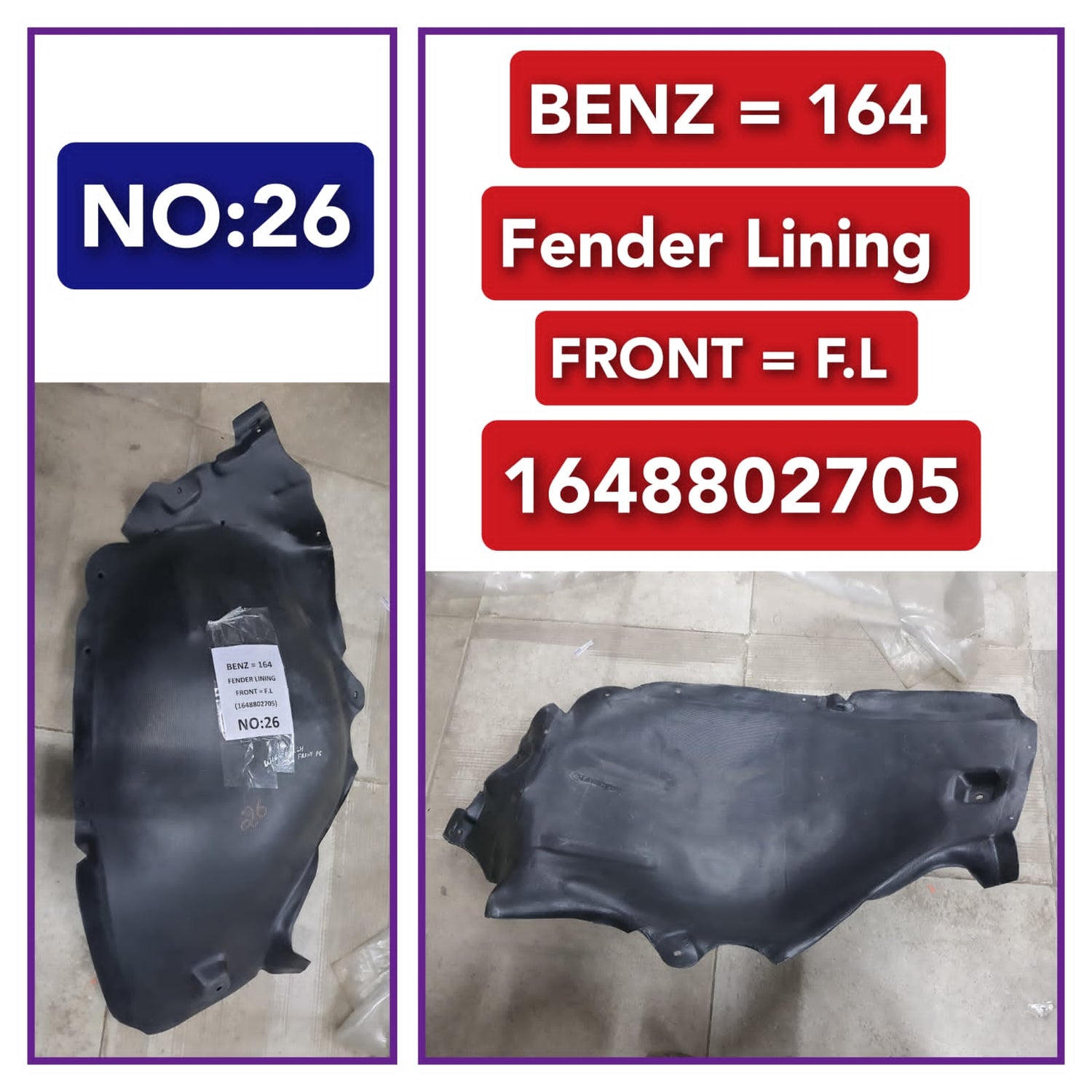Front Left Fender Liner 1648802705  1648800705 Compatible With MERCEDES-BENZ M-CLASS W164 Tag-FEM-26