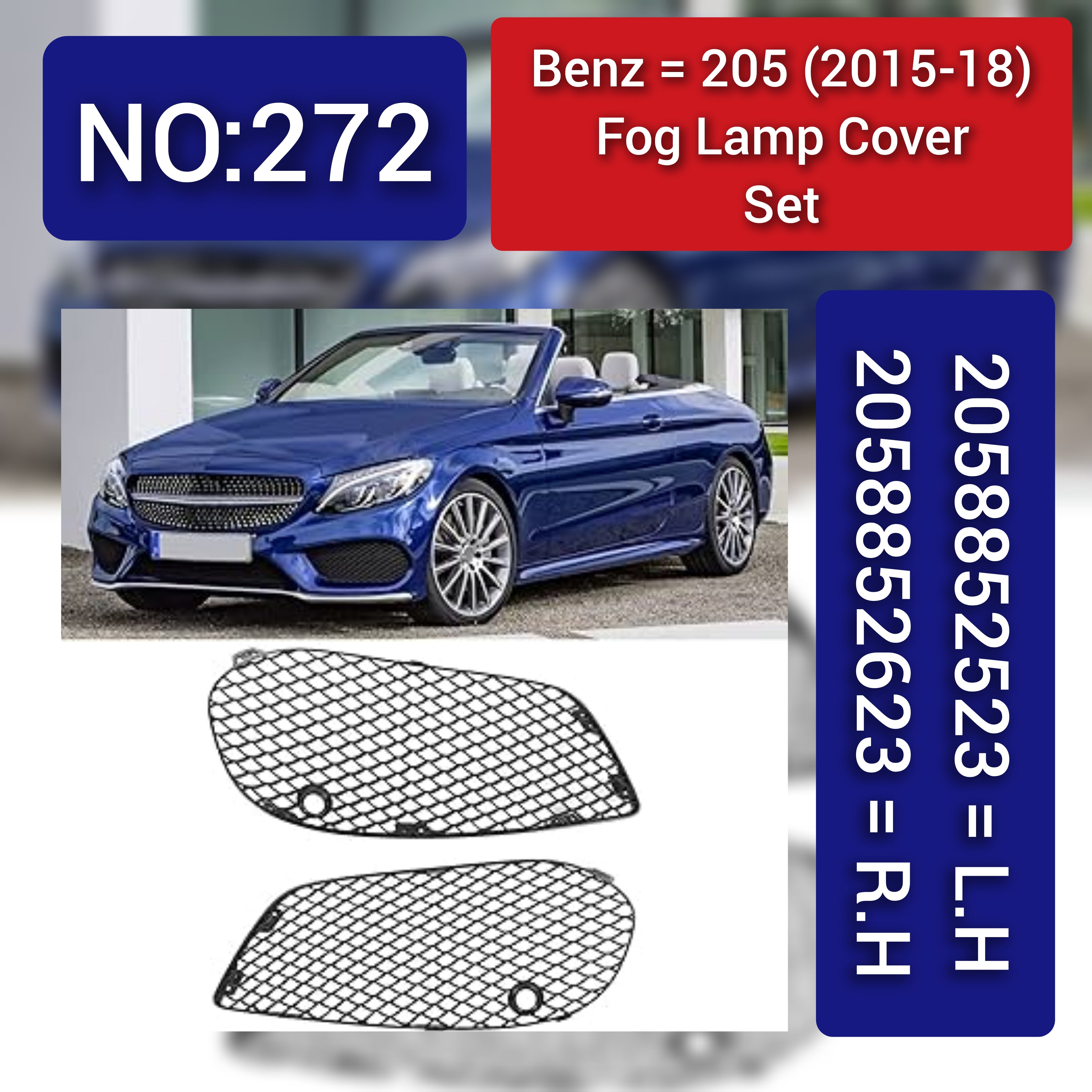 Outer Grille Fog Lamp Cover Compatible With MERCEDES-BENZ C-CLASS W205 2015-2018 Fog Lamp Cover Left 2058852523 & Right 2058852623 Tag-FC-272