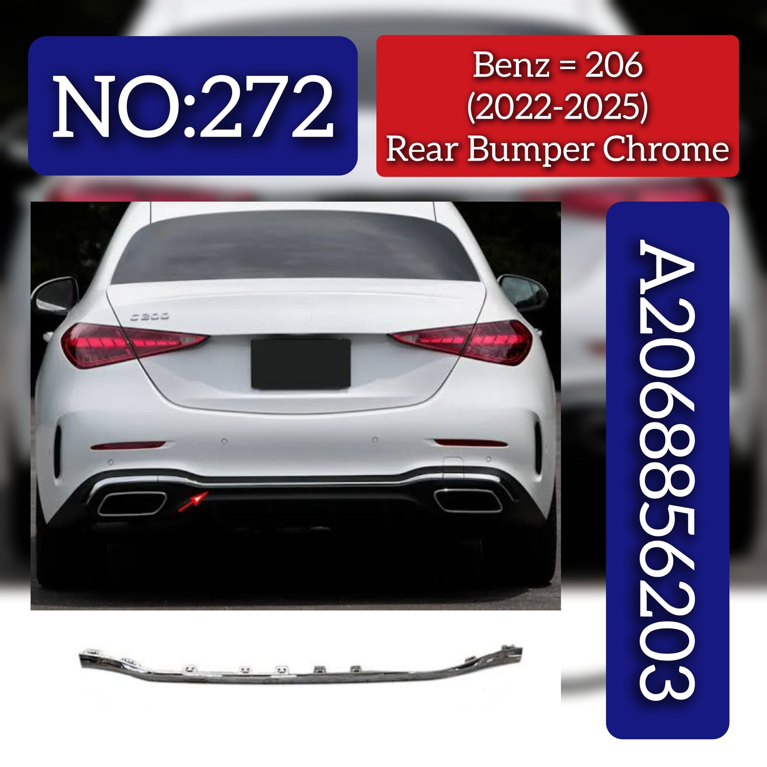Rear Bumper Chrome 2068856203 Compatible With Mercedes-Benz C-CLASS W206 (2022-2025) Tag No.272