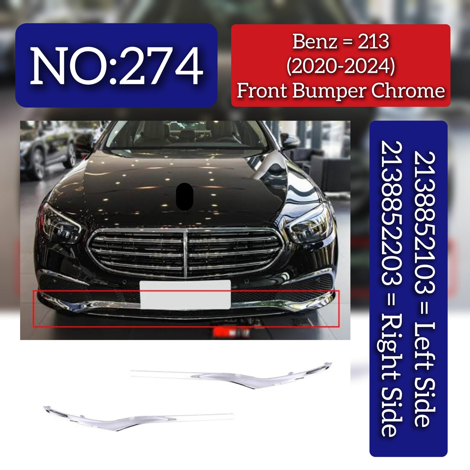 Front Bumper Chrome Left 2138852103 & Right 2138852203 Compatible With Mercedes-Benz E-CLASS W213 (2020-2024) Tag No.274